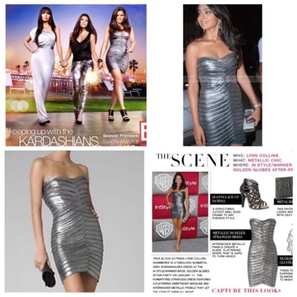 BCBG Max Azria Strapless Mini Dress Sz M | Metallic Y2K Bodycon Kardashian - Picture 8 of 16